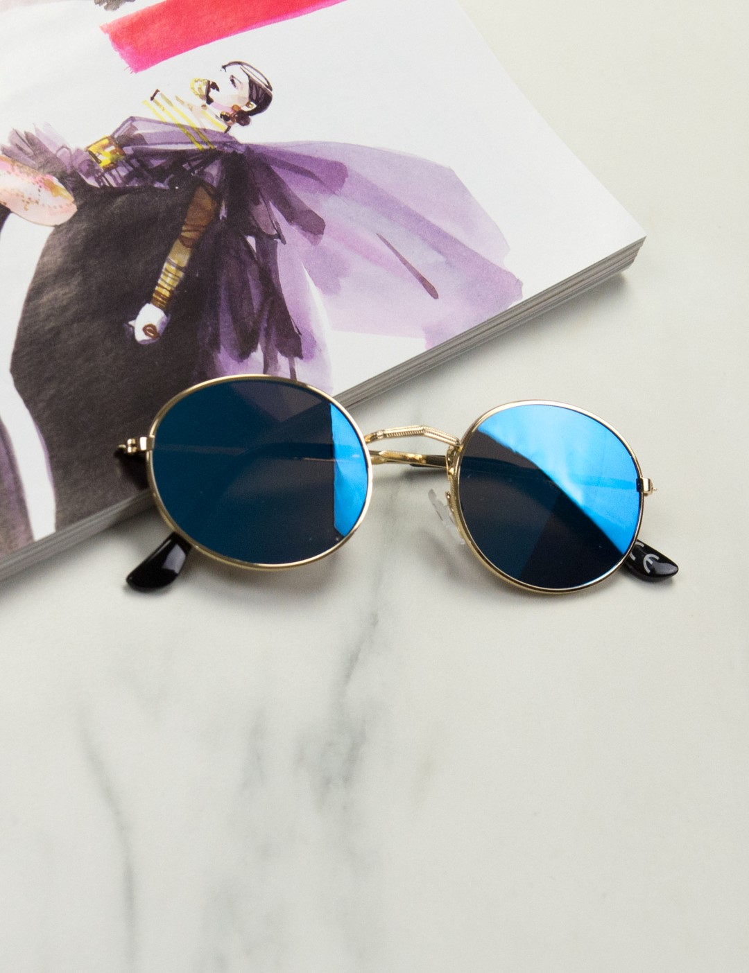 Γυναικεία μπλε οβάλ γυαλιά ηλίου καθρέπτης Luxury LS3063